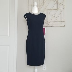 Betsey Johnson Navy Blue Dress Beaded Neckline